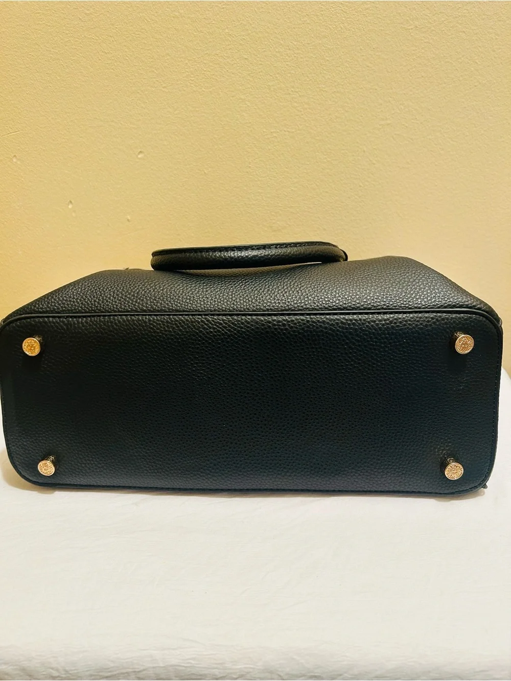 Anne Klein Black Pebble Satchel with Gold Hardware